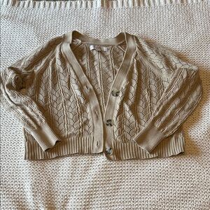 LOFT Beige Cable Knit Cardigan